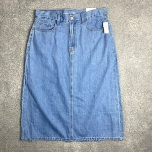 Old Navy Denim High‎ Rise Wow Midi Skirt Size 12 Pockets Stretch NWT